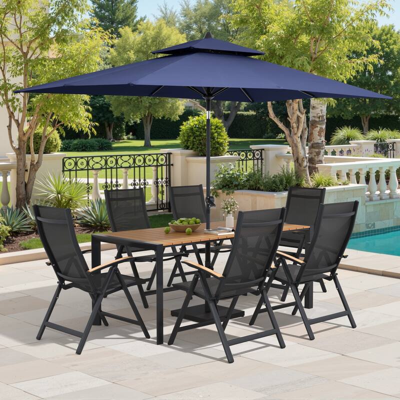 9/11-Piece Outdoor Patio Dining Set Aluminum Dining Table and Chairs w/10 ft Market Umbrella and Base