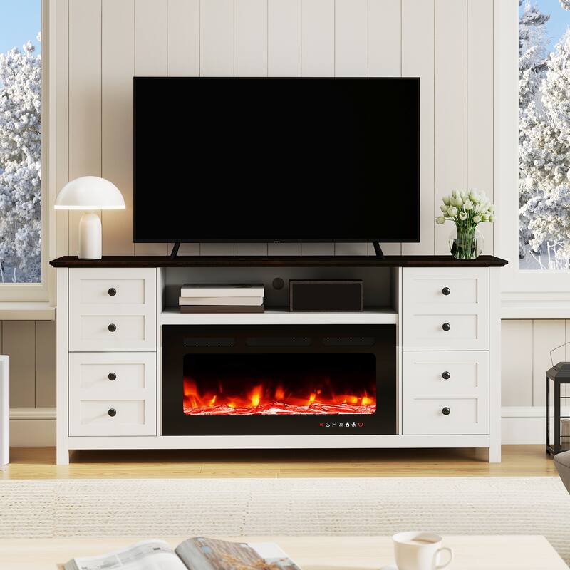 EROMMY 70" Fireplace TV Stand for TVs up to 80", Modern Wood Media Console with 36" Electric Fireplace