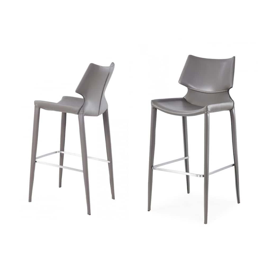 Modrest Hayes Modern Grey Eco-Leather Bar Stool (Set of 2)