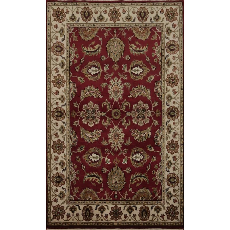 Hand Knotted Oriental 100% Wool Carpet Traditional Floral Red Agra Area Rug - 6' 1'' X 3' 10''