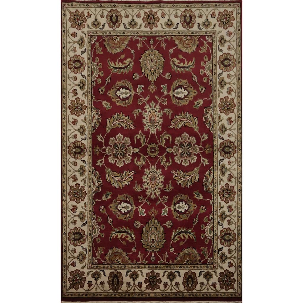 Hand Knotted Oriental 100% Wool Carpet Traditional Floral Red Agra Area Rug - 6' 1'' X 3' 10''