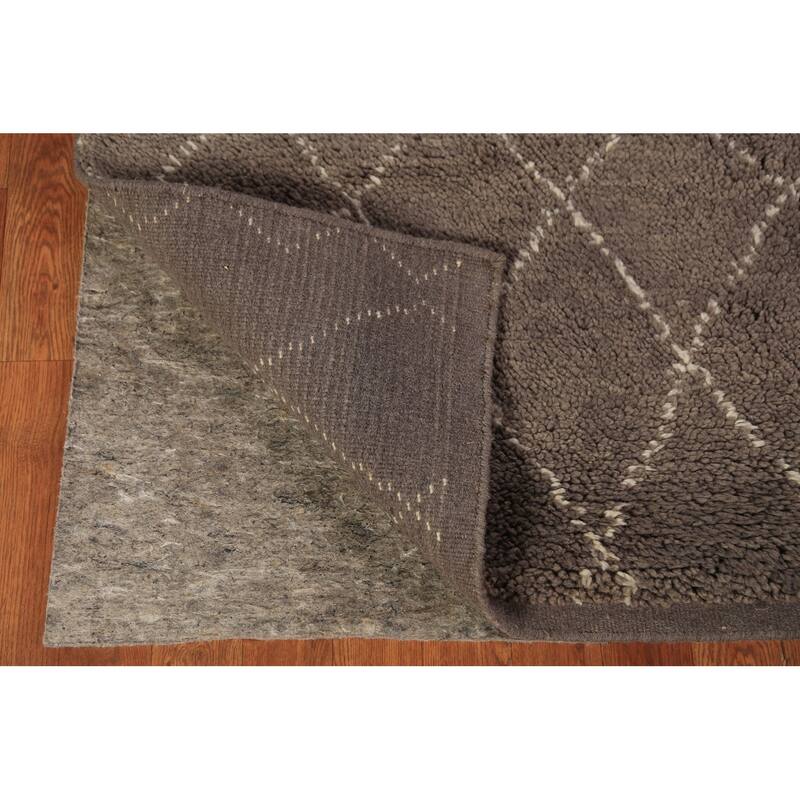 All-Over Brown Trellis Moroccan Indian Rug Hand-Knotted Wool Carpet - 5'1" x 8'2"