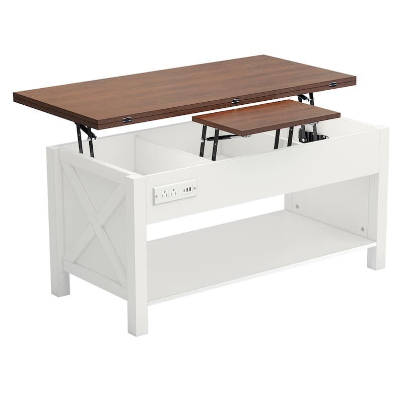 Meyreso 42" Lift Top Coffee Table, 4 in 1 Coffee Tables with Storage Cabinet for Living Room - White