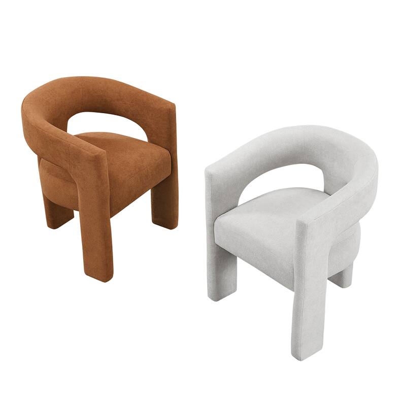 Modern Luxury Dining Furniture Elegant Side Chairs Set of 2 Orange Fabric Soft Boucle Plush Upholstery Comfortable