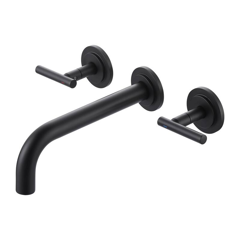 WOWOW Double Handle Wall Mount Bathroom Sink Faucet - Matte Black