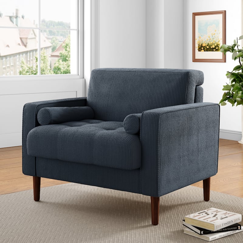Evalina 34" W Modern Upholstered Corduroy Square Tufted Club Chair