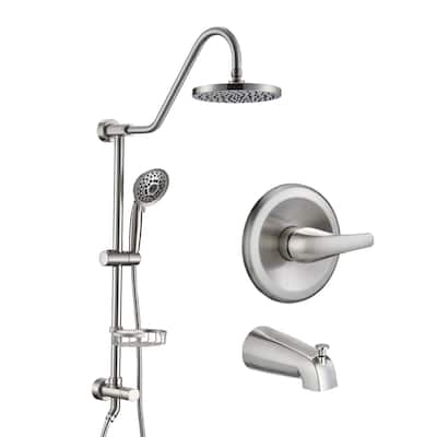 Brushed Nickel 7.8" Rain Shower and Handheld Shower System with Slide Bar and Tub Spout, 2-in-1 Tub Set