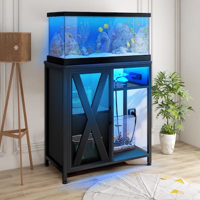 Moasis Aquarium Stand with Power Outlets and 7 Color RGB Light,Fish Tank Stand with Storage Cabinet
