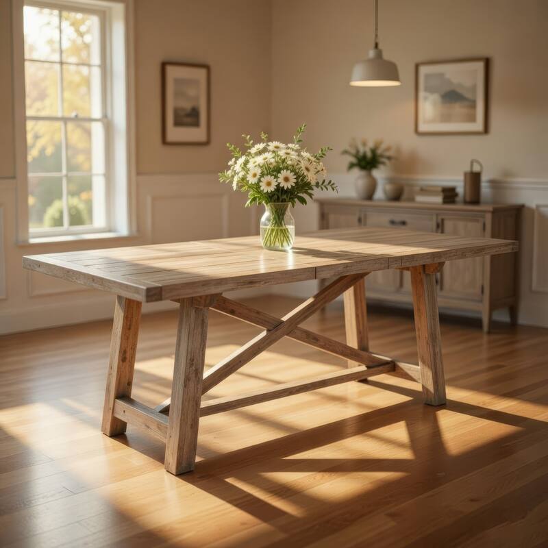 Cottage Style Wooden Dining Table with Removable Leaf, Weathered Brown