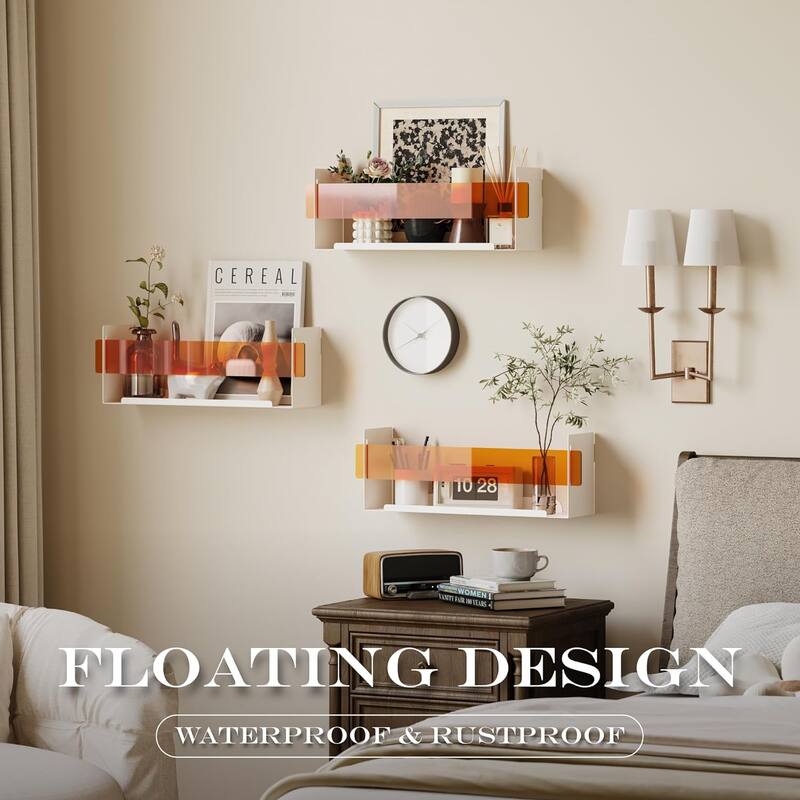 Sttoraboks Metal Floating Shelf,Set of 3 Wall Mounted Shelves, with Acrylic Panels