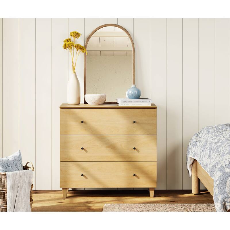 WAMPAT Dresser with 3 Drawers, 35.4" Wide Chest of Drawer for Bedroom - Oak - 3-drawer