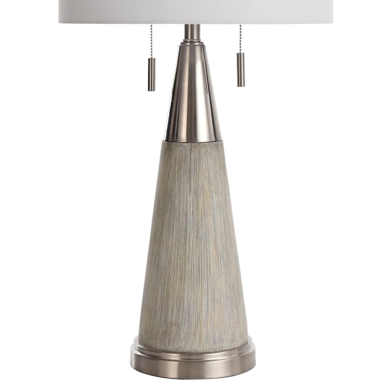 Cigala Silver - Conical Driftwood Stamped Resin Table Lamp with Brushed Chrome Accents - White Shade