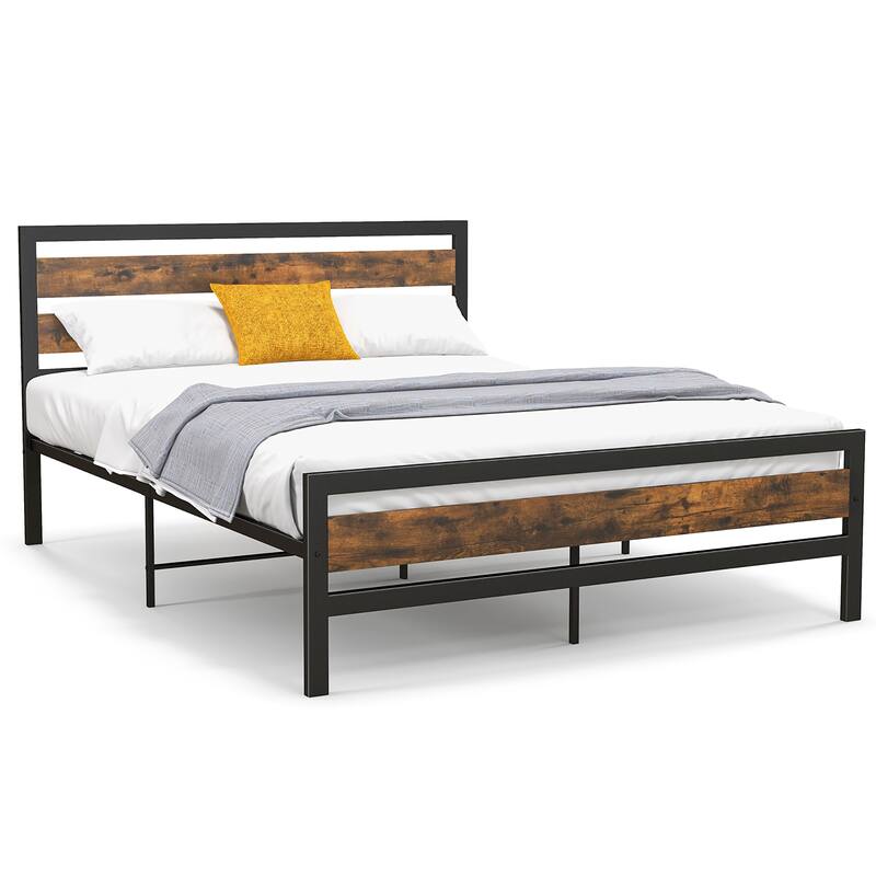 Costway Full/Queen Industrial Metal Platform Bed Frame Rustic