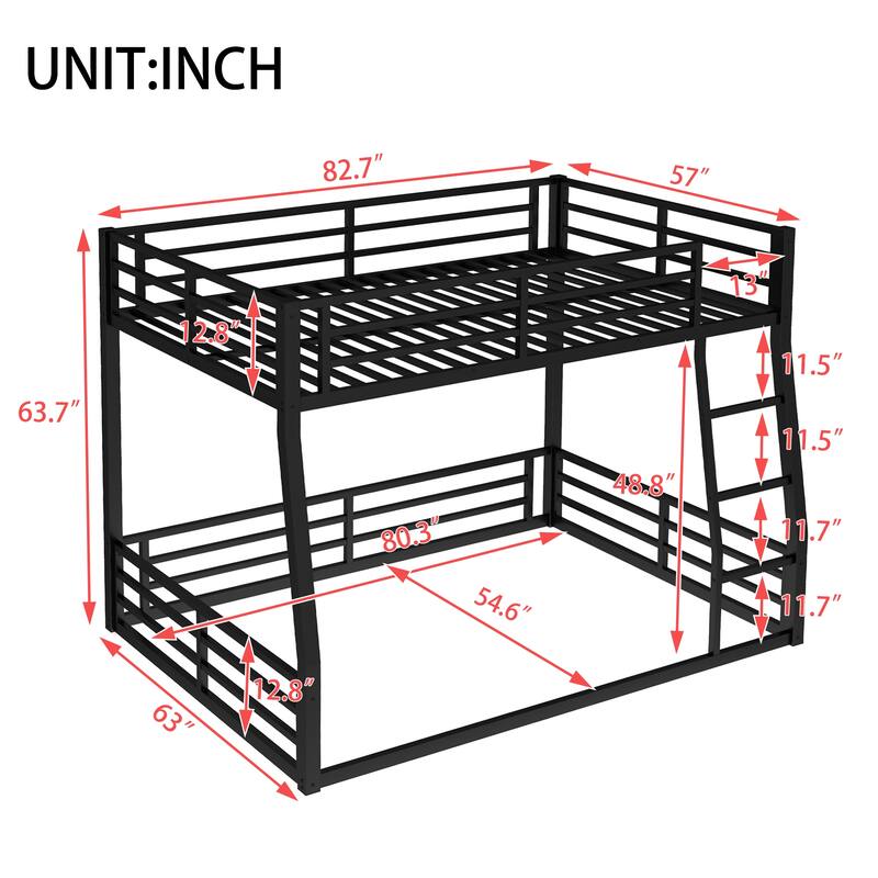 Heavy Duty Metal Bunk Bed, Low Floor Bunk Bed Frame with Full Length Guardrail, Noise Free Design