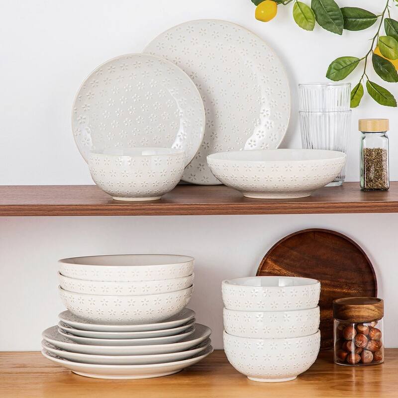 MALACASA LYDIA Embossed Stoneware 16-Piece Dinnerware Set