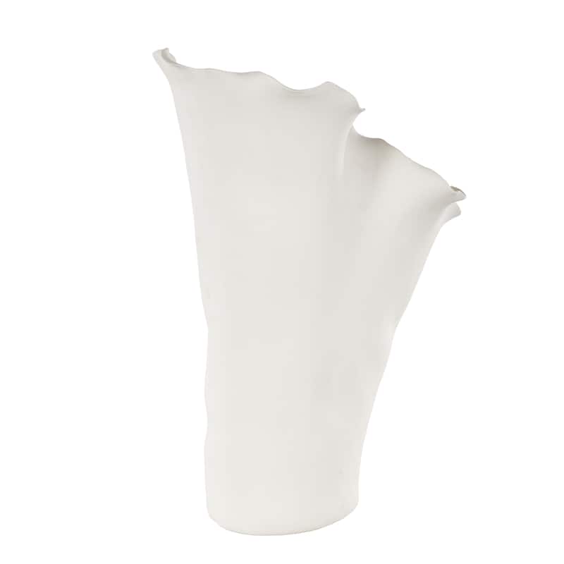 Ceramic Abstract Floral Inspired Vase with Wavy Folded Rim - White or Black - Roche River Decor