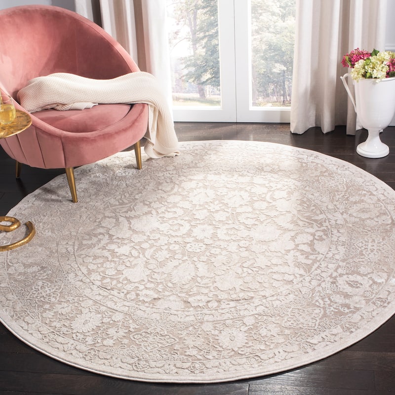 SAFAVIEH Reflection Eulah Modern Oriental Polyester Rug - 5' Round - Beige/Cream