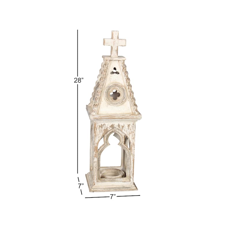White Wood Standing Decorative Indoor Outdoor Candle Lantern