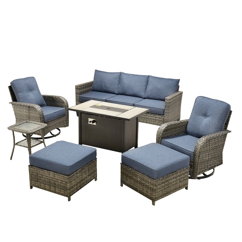 XIZZI 7-piece Outdoor Patio Furniture Set Wicker Chairs with Fire Table