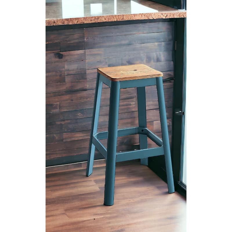 Rustic 30 Inch Counter Height Bar Chair Backless Pine Wood Seat with Metal Frame and Footrest - 18”D x 18”W x 30”H