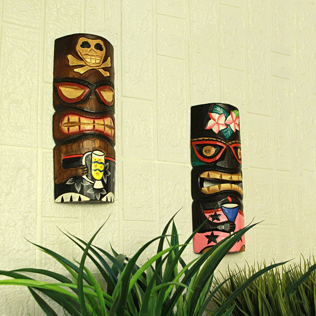 ハワイアン　TIKI 5体セット Zeckos Set Of 5 Polynesian Decor Style Wooden Tiki Masks 12 Inch