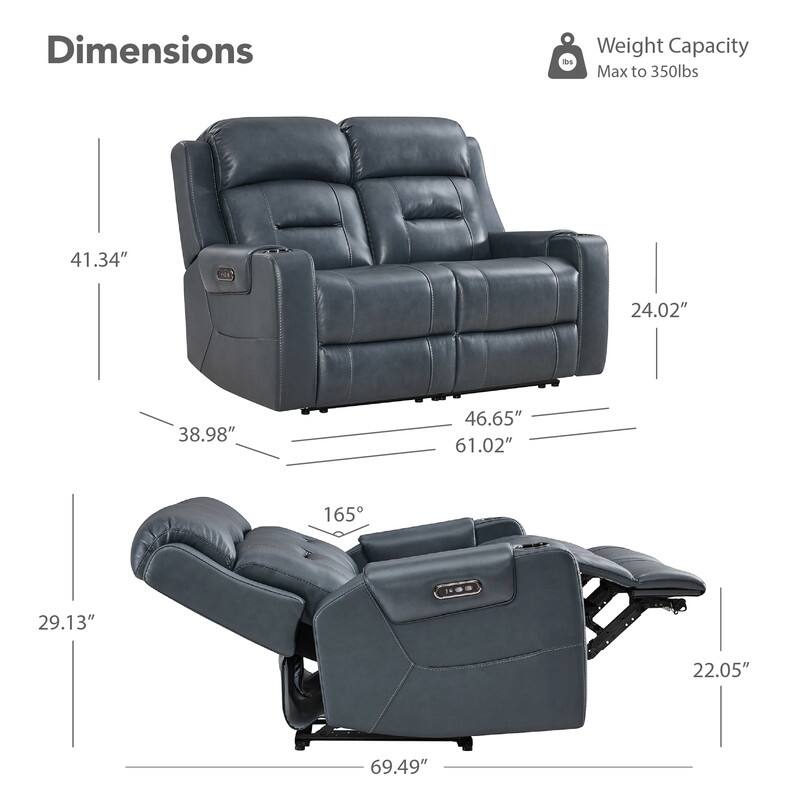 Spruce & Spring Genuine Leather Power Reclining Sofa with Wireless Charging
