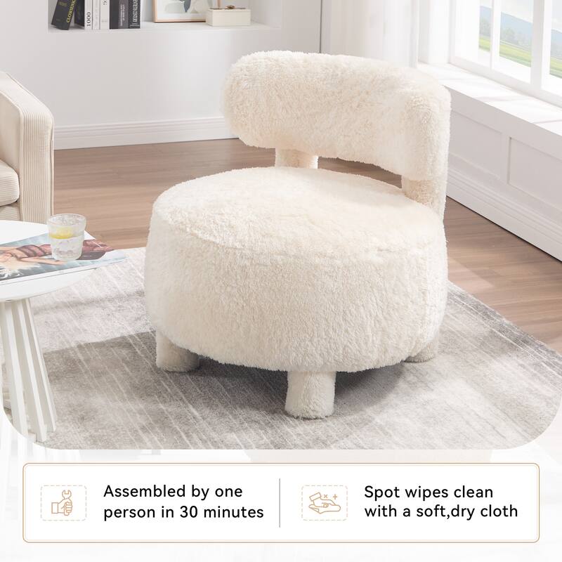 Fabric Armless Accent Chair with Curved Backrest & Solid Wood Legs