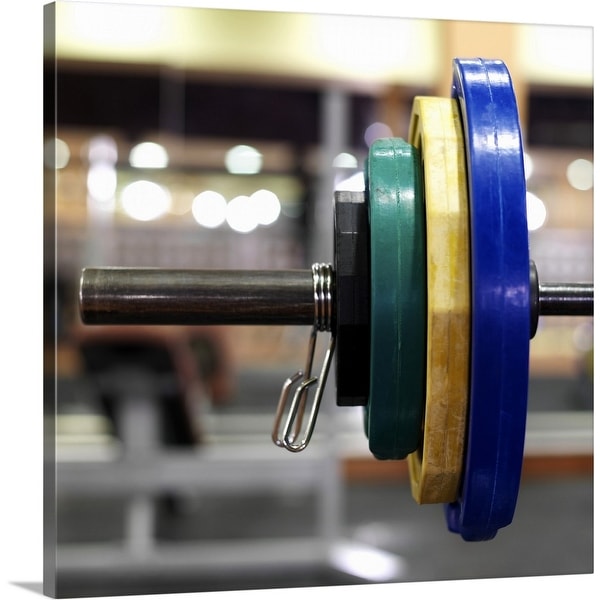 "Close-up of the weights on a barbell" Canvas Wall Art