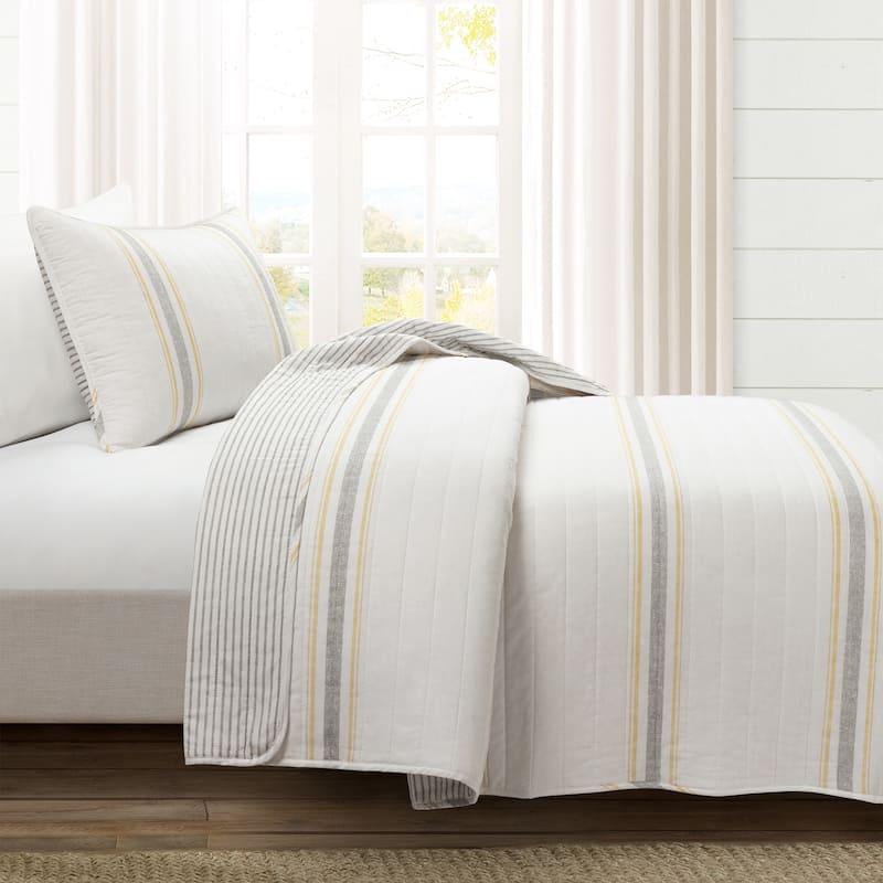 Lush Decor Farmhouse Stripe Reversible Cotton Twin-XL 2 Piece Quilt