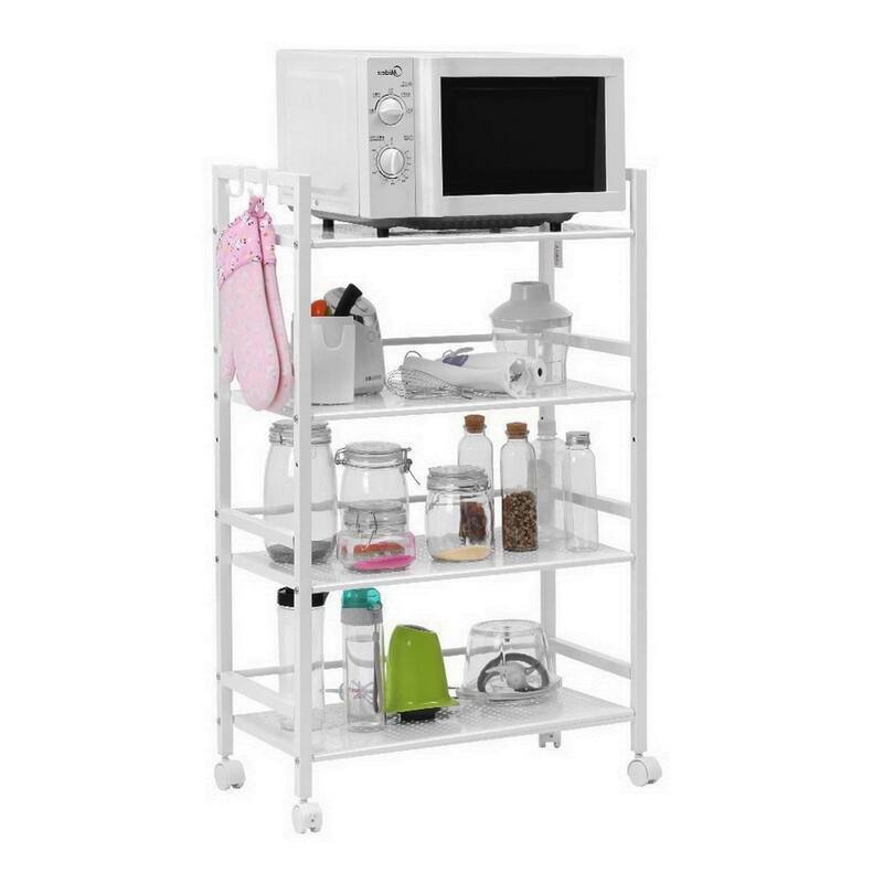 4 Tier Widen Shelf With Rolling Kitchen Storage Utility Cart - White