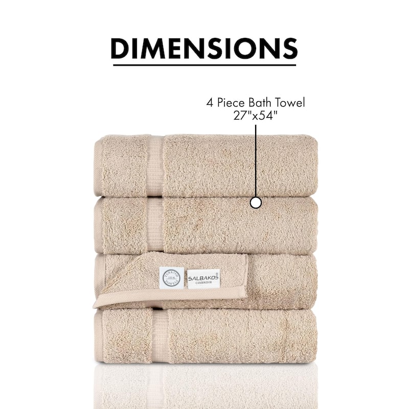 Salbakos Cotton Bath Towels Turkish Cotton Soft Absorbent Set of 4 - 27x54