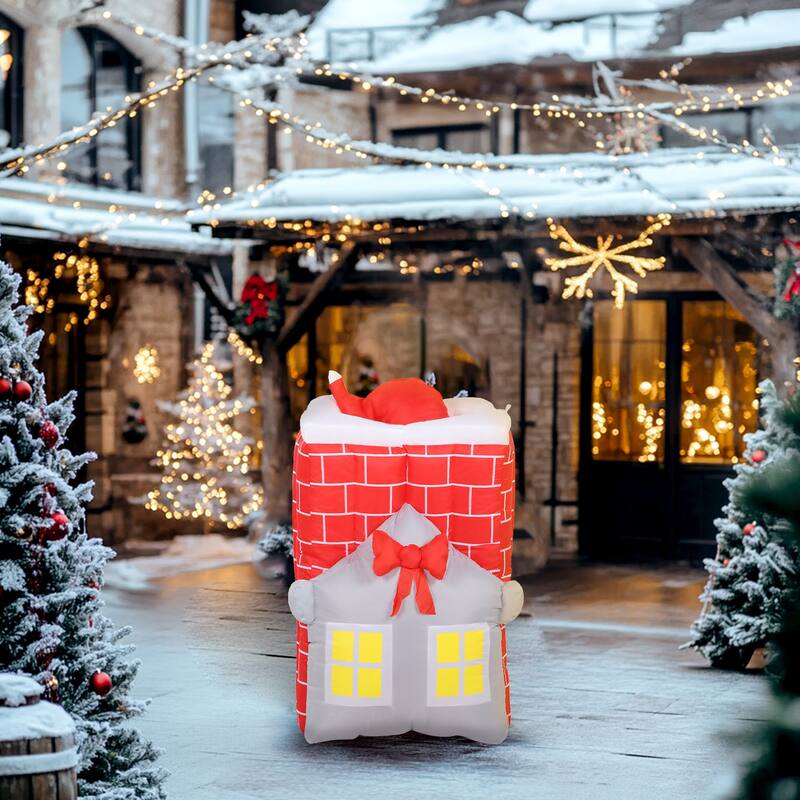 Outsunny 7FT Christmas Inflatable Santa in Chimney Up and Down, Outdoor Blow Up Santa Claus Christmas Decoration