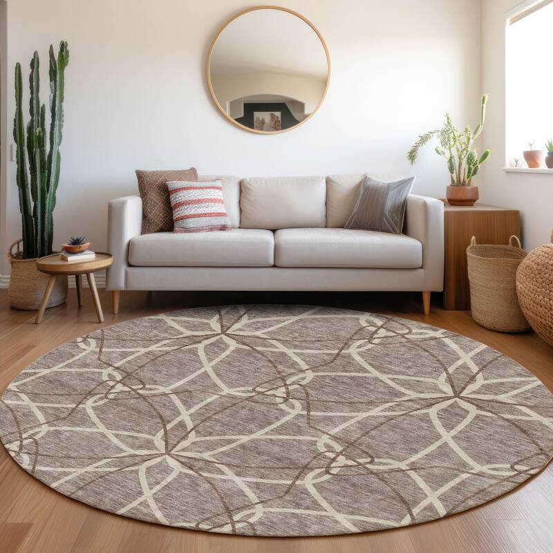 Premium Washable Super Soft Modern Floral Mayfield Rug - Taupe - 8' x 8'