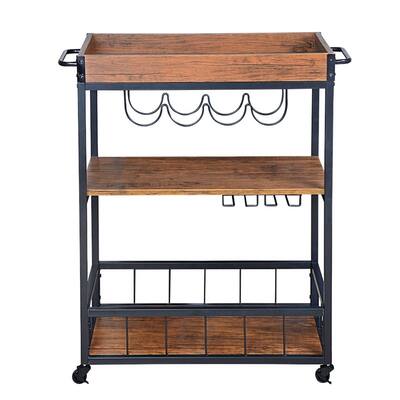 Utopia Alley Rustic, Industrial Bar Cart with Removable Top Tray and Wine Bottle Holder, Space Saving Design
