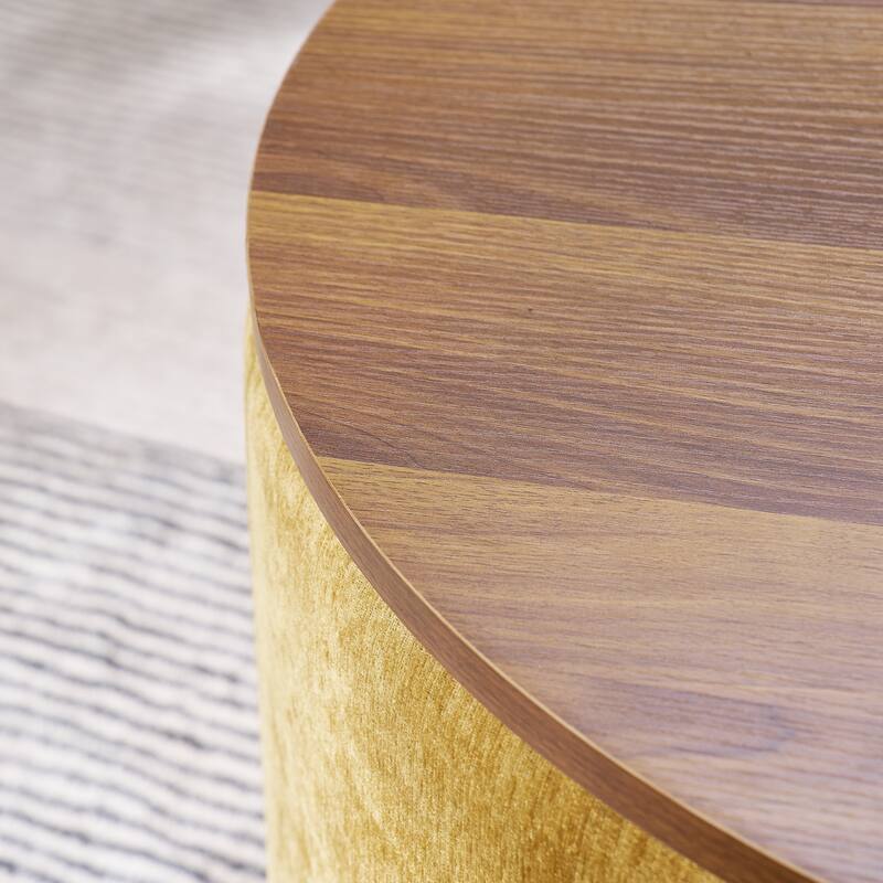 Roomfitters 2-Piece Round Chenille Storage Ottoman Set with Drum-Shaped Stool and MDF Top, Hidden Compartment