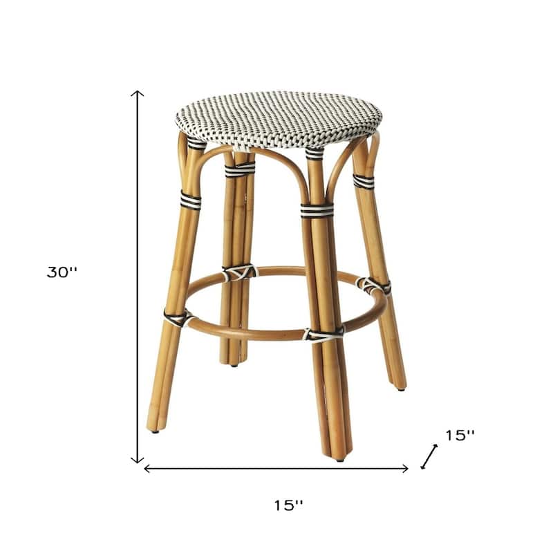 Rattan Backless Counter Height Bar Stool with Footrest, Water-Resistant
