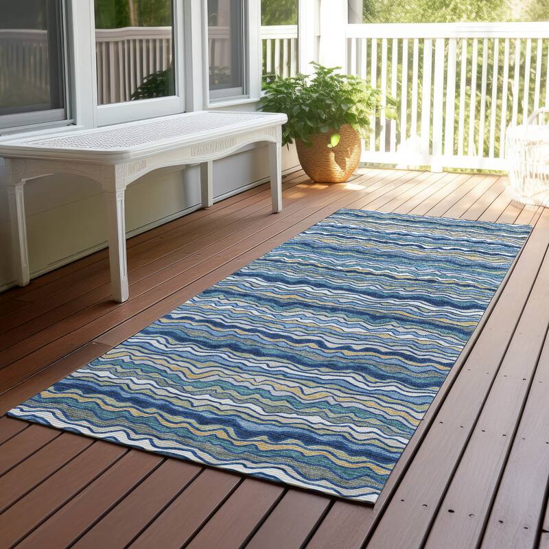 Machine Washable Indoor/ Outdoor Ziggy Stripe Chantille Rug - Navy - 2'3" x 7'6"