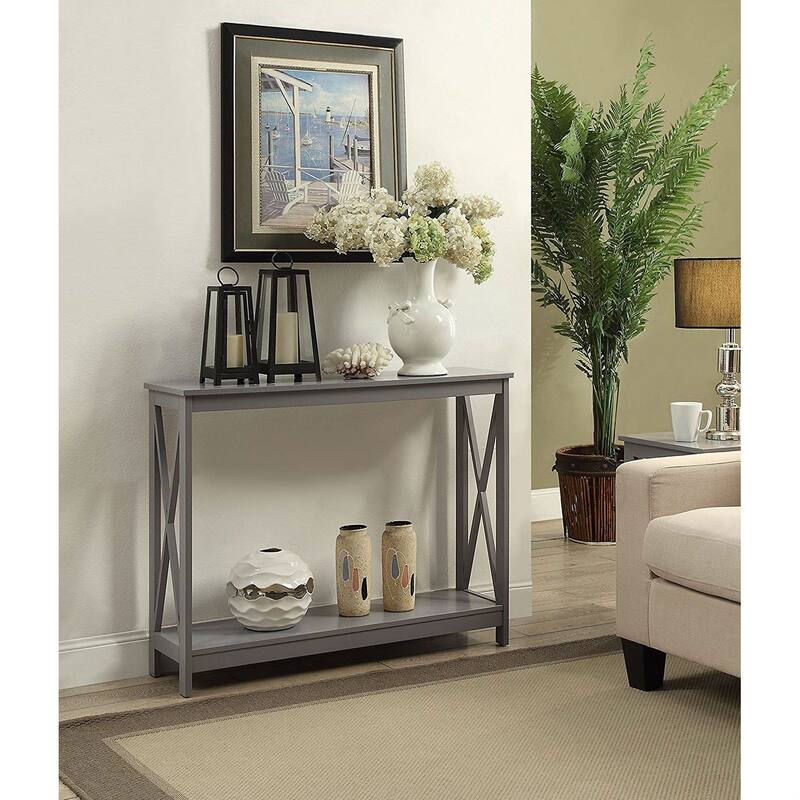 Grey Wood Console Sofa Table with Bottom Storage Shelf - 39.5 x 11.8 x 31.5 inches