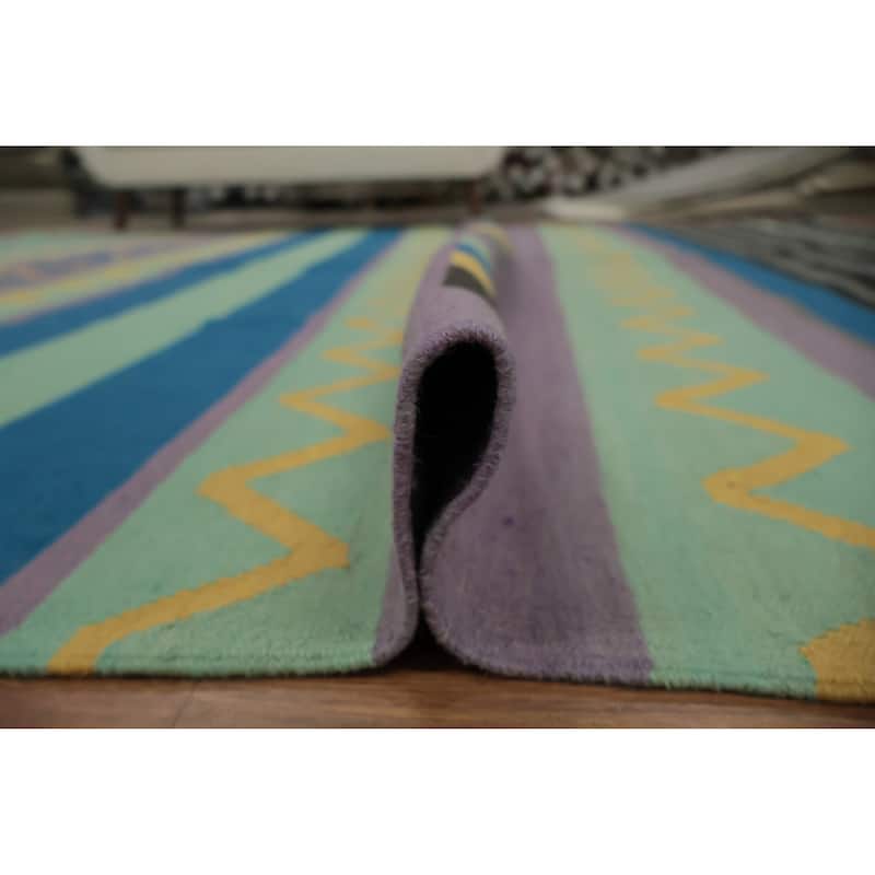 Hand Woven Oriental 100% Wool Carpet Southwestern Tribal Multi-Colored Kilim Area Rug - 12' 4'' X 9' 1''