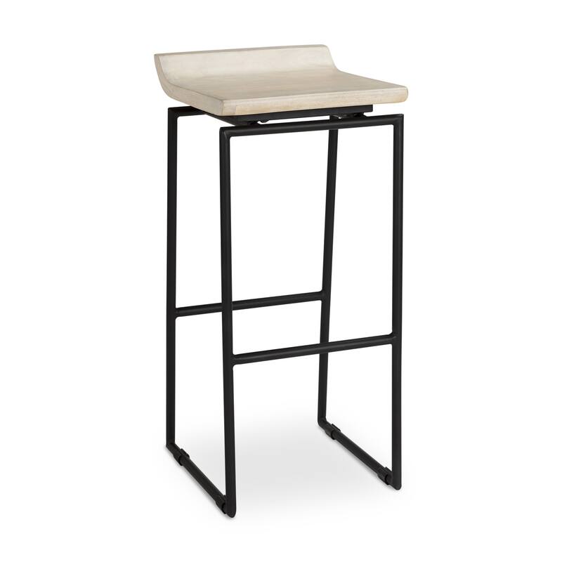 HomeRoots 31" Natural and Black Solid Wood and Metal Low Back Bar Height Bar Chair