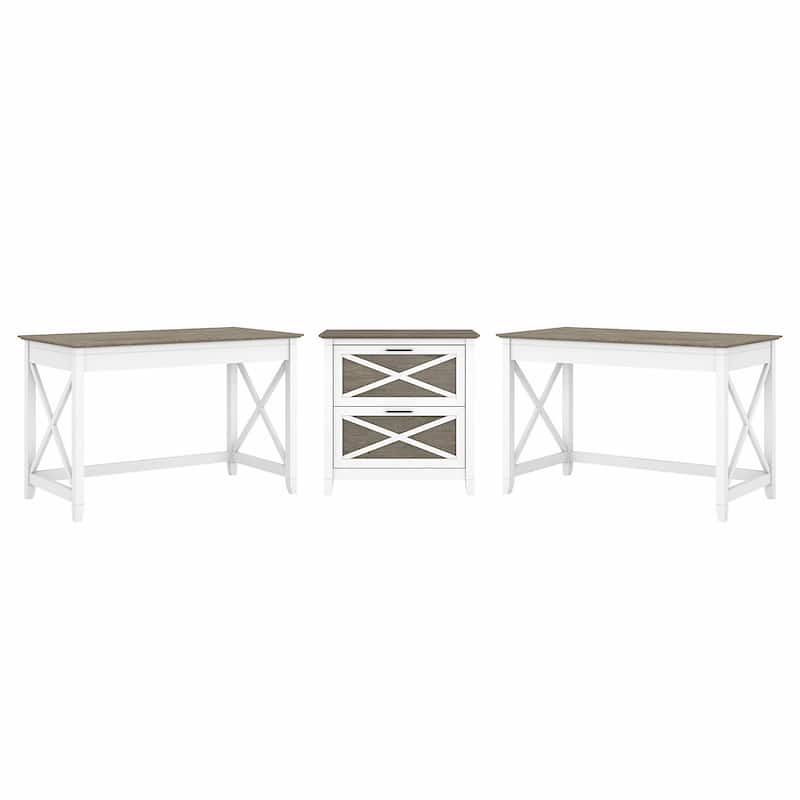 Key West 2 Person Desk Set with Lateral File Cabinet by Bush Furniture