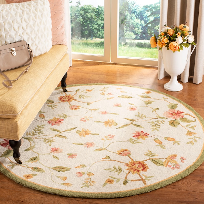 SAFAVIEH Handmade Chelsea Rodovica Floral French Country Wool Rug - 4' Round - Ivory