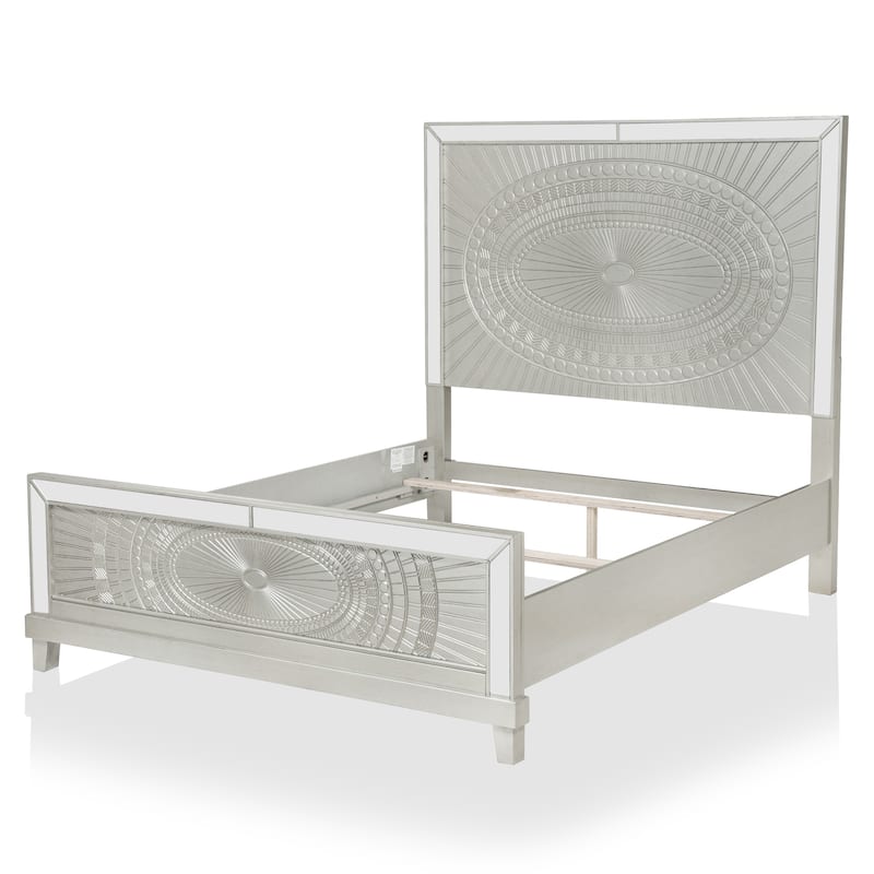 Luela Glam Champagne Wood 3-piece Panel Bed and Nightstands Set with USB Port by Furniture of America
