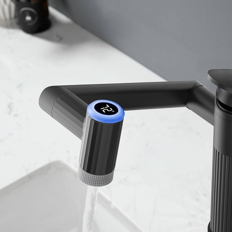 Lefton Rotatable Bathroom Faucet with Temperature Display in Fahrenheit with 2 Water Modes, BF2208-PRO