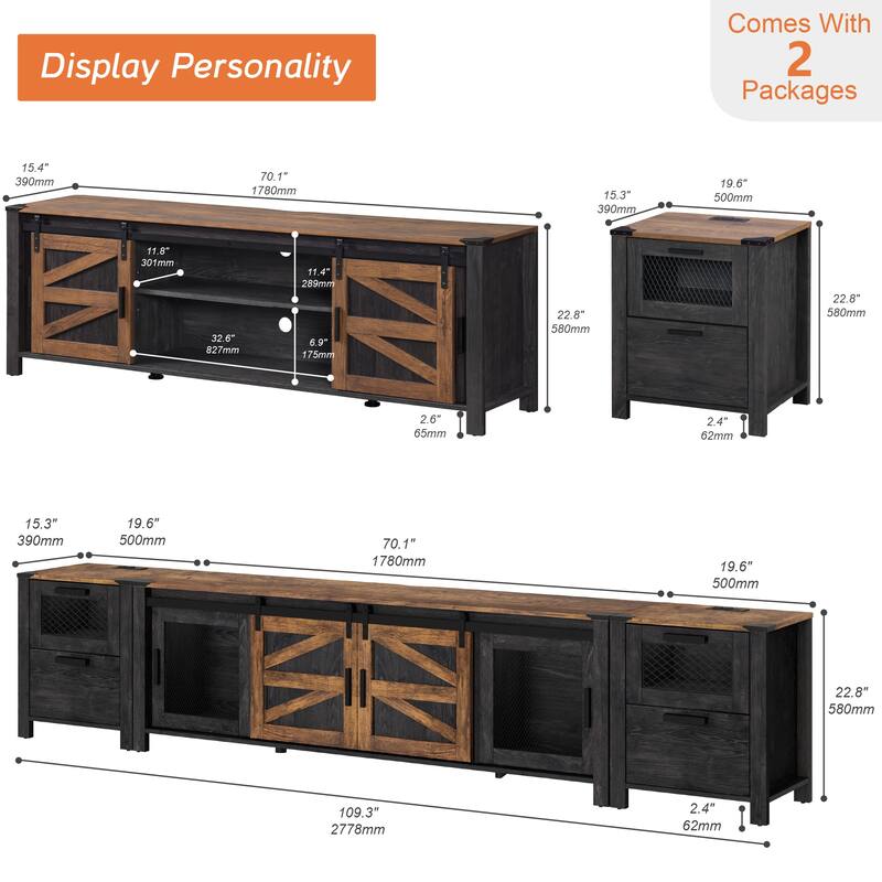 WAMPAT TV Stand set with Charging Station and Drawers - 1 Pack