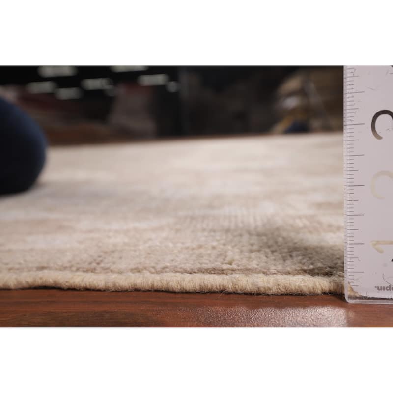 Brown Floral Oushak Vegetable Dye Area Rug Hand-Knotted Wool Carpet - 8'7"x 9'10"