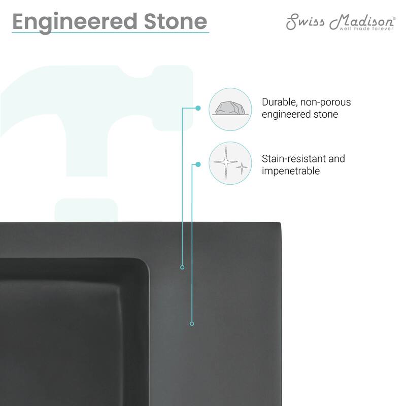 Limoges 24" Rectangle Wall-Mount Bathroom Sink In Matte Black - 11.8" x 23.75" 7.85"