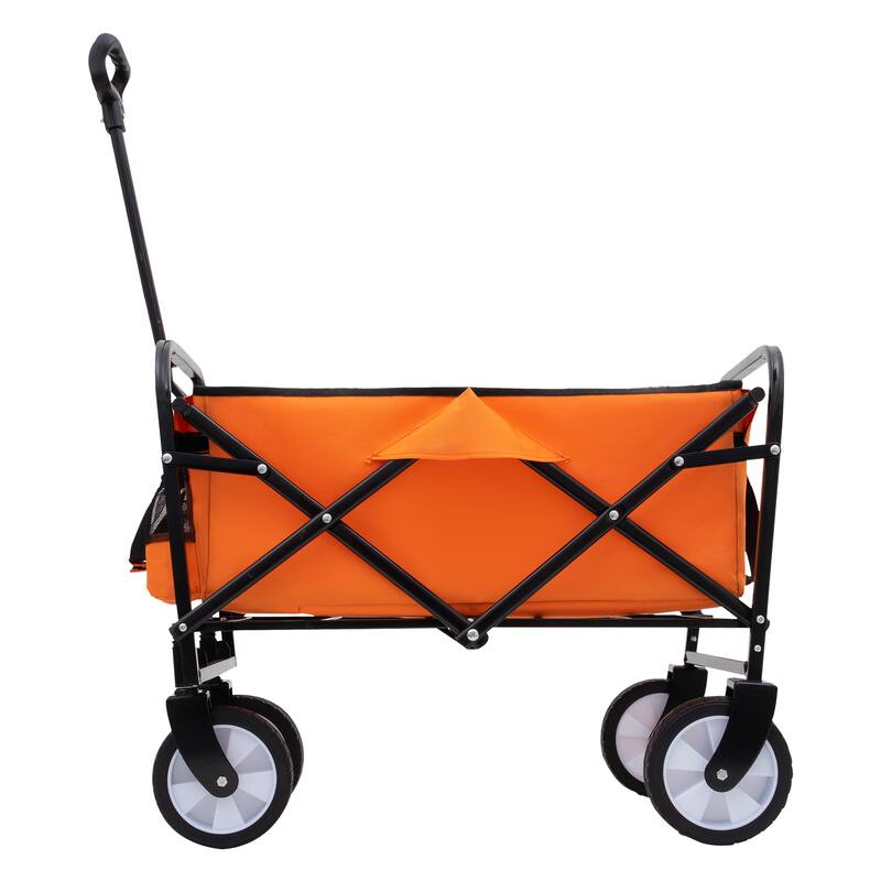 Multi-Use Foldable Wagon with 3 Liner Bags - Heavy Duty Camping Cart - Orange