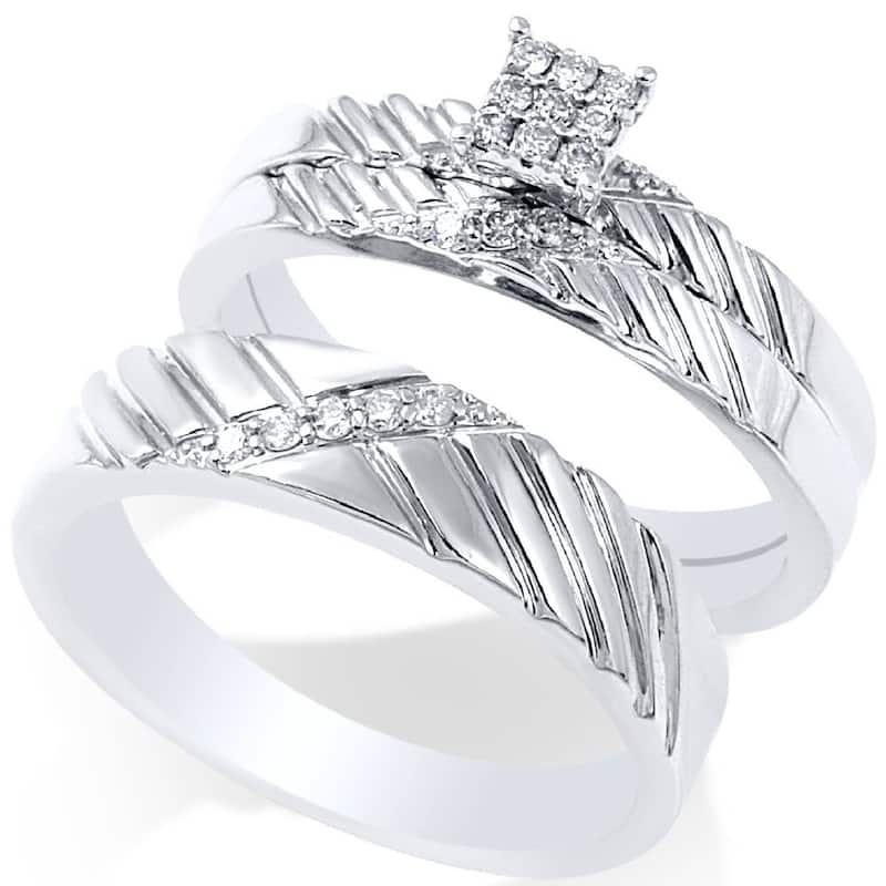 1/4ct Diamond Engagement Matching Wedding Ring Set White Gold