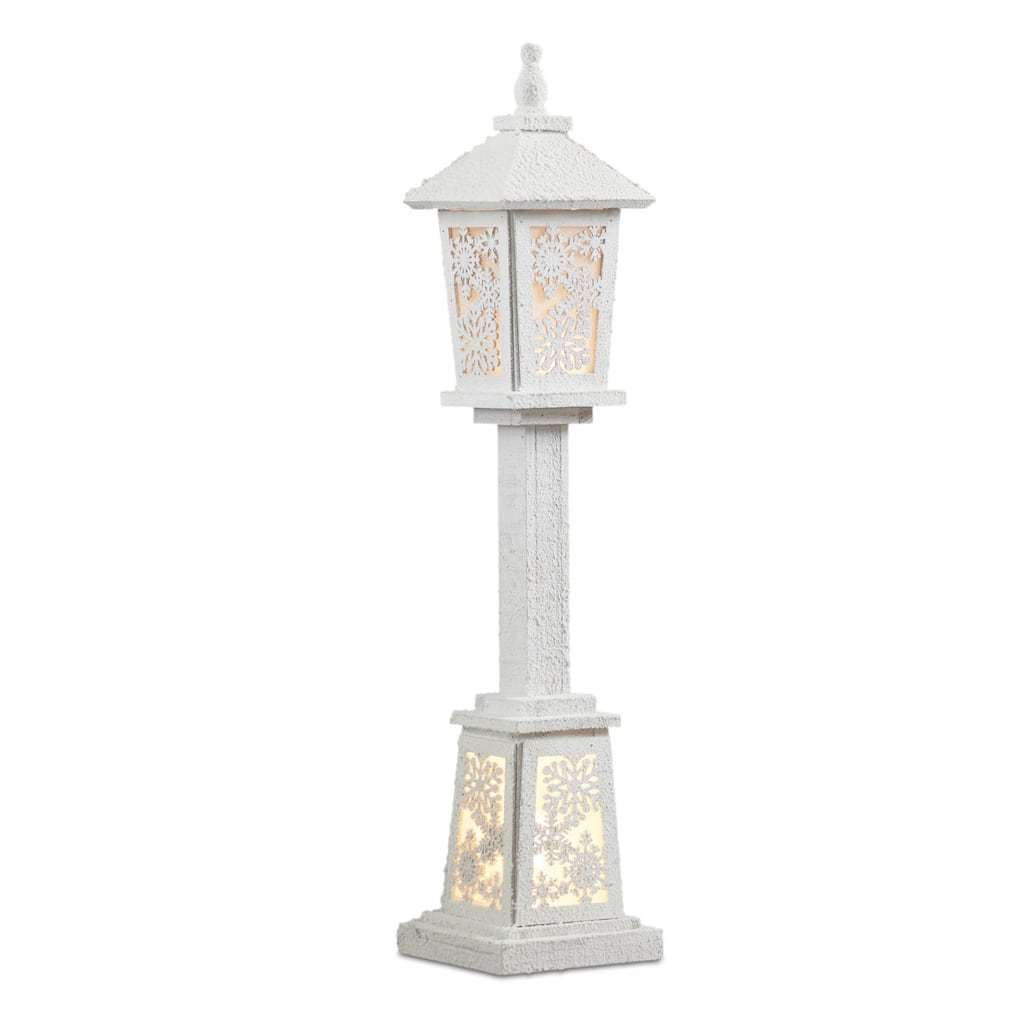 White Fir Wood PVC Lantern Post with LED Lights and Snowflake Cut-Outs - 6.75” x 6.75” x 32” (L x W x H)